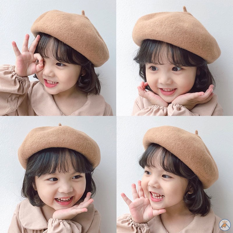 Mũ trẻ em, Mũ nồi len beret dễ thương mềm mịn có dây rút cho bé gái từ 2-8 tuổi kiểu dáng mũ họa sĩ đáng yêu ML02