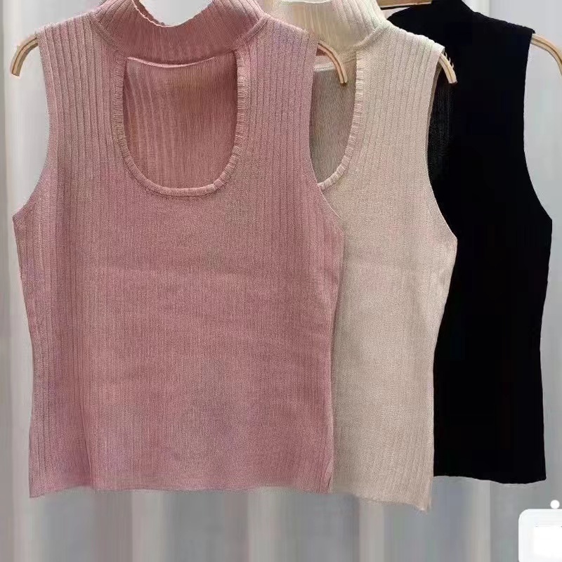 SUXI Áo Croptop Dệt Kim Sát Nách Màu Sắc Thanh Lịch