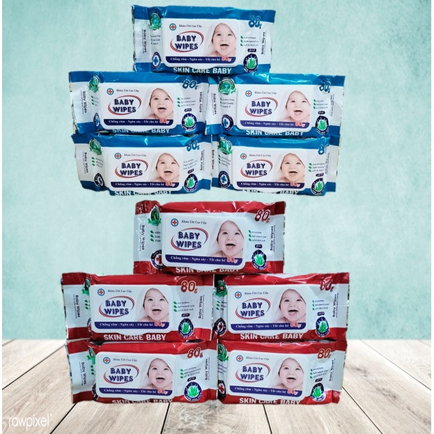 Combo 5 Bịch Khăn Giấy Ướt Baby Wipes Không Mùi,Có Mùi 80gr