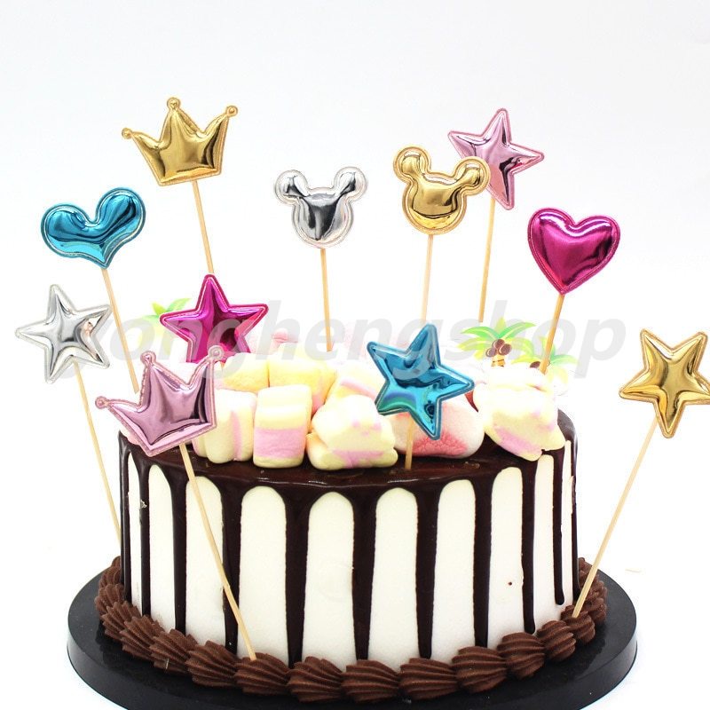 Set 5 que cắm trang trí bánh kem hình vương miện trái tim ngôi sao xinh xắn