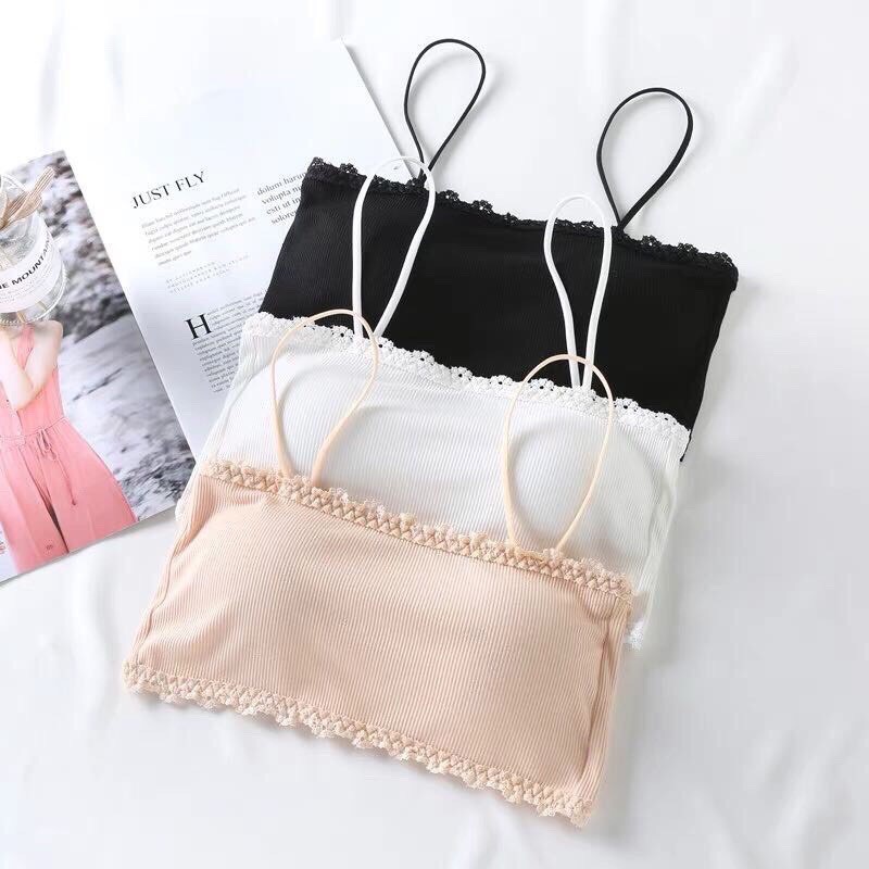 Áo Bra Cúp Ngực Gân Tăm Viền Ren, Áo Lót Quây Ngực Hai Dây Cài Sau Đủ Màu [Ảnh Chụp Thật] - OB028