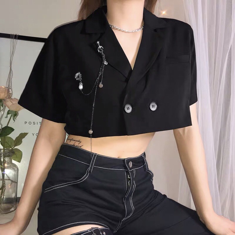 ÁO VEST CROPTOP 2 LỚP TAY NGẮN CỰC TRENDING 🕷