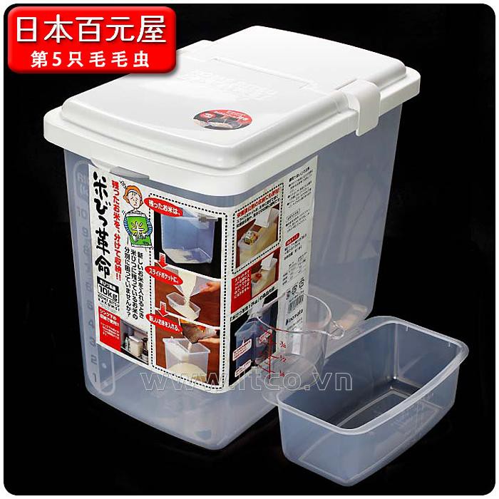 Thùng đựng gạo 10kg nắp bật có bánh xe Hàng Nhật Chính Hãng