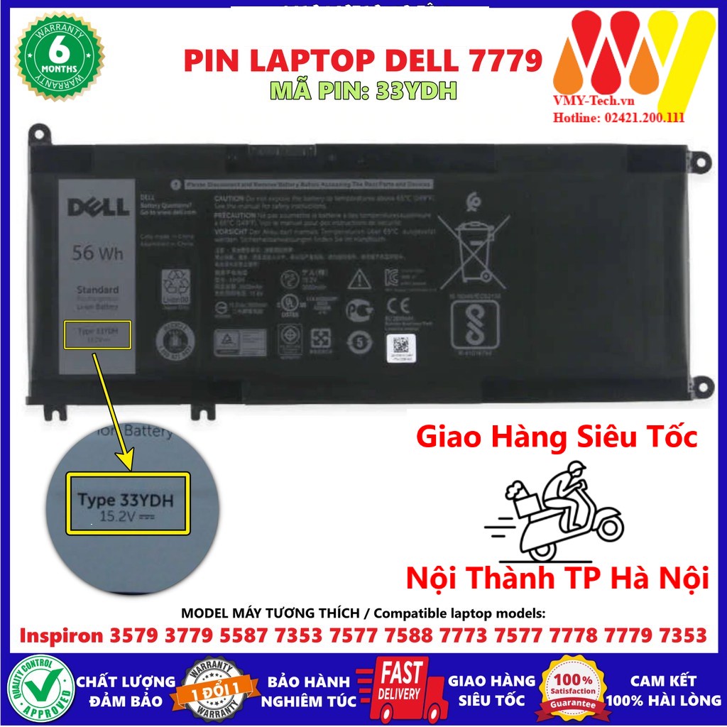 Pin Laptop Dell Vostro 7570 7580 G3 3579 G3 3779 G5 5587 G7 7588 W7NKD 33YDH