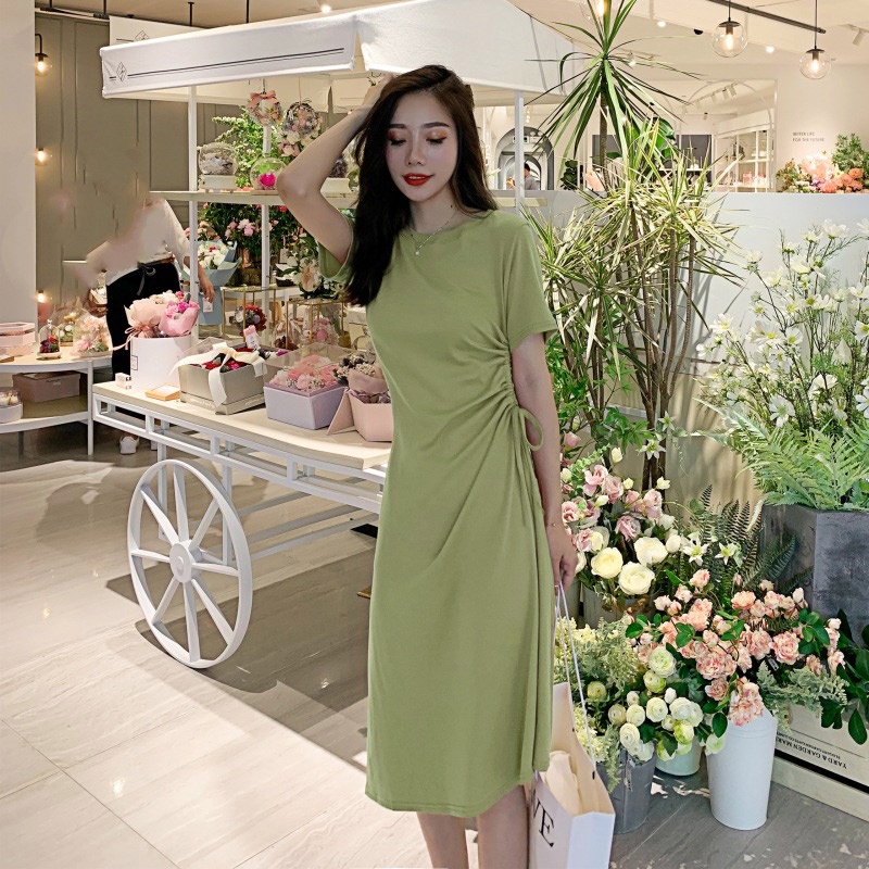 Đầm ZXYOUPING phối dây rút thời trang hè tươi mới năm 2021