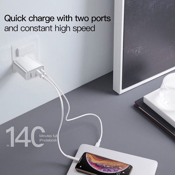 Cốc sạc nhanh đa năng Baseus Speed Dual Quick charger 30W dùng cho iPhone/ iPad/ Ss/ Huawei (2 Port, Dual USB QC3.0)