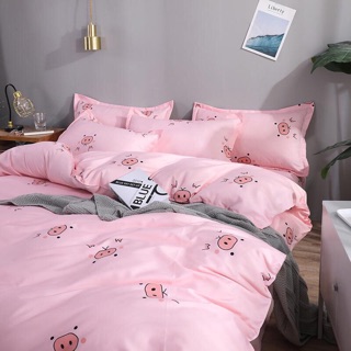 Bộ Drap & Chăn Phao Cotton Poly Mũi Lợn Hồng