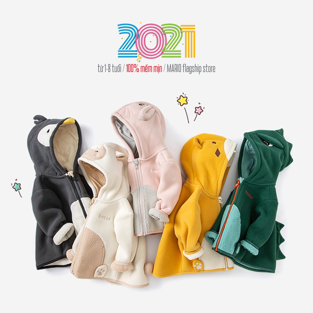 ♘☌Áo khoác nỉ hình thú cho bé Mario Store có mũ trai gái họa tiết đáng yêu hàng xuất khẩu