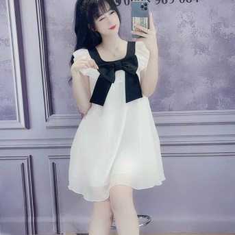 Đầm babydoll phối nơ phong cách tiểu thư cho nữ