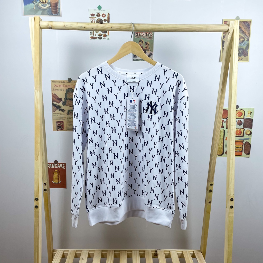 Áo Sweater nam nữ, Áo nỉ xuất dư M.L.B, Áo thun dài tay NY Monogram SW02 - Pom Store