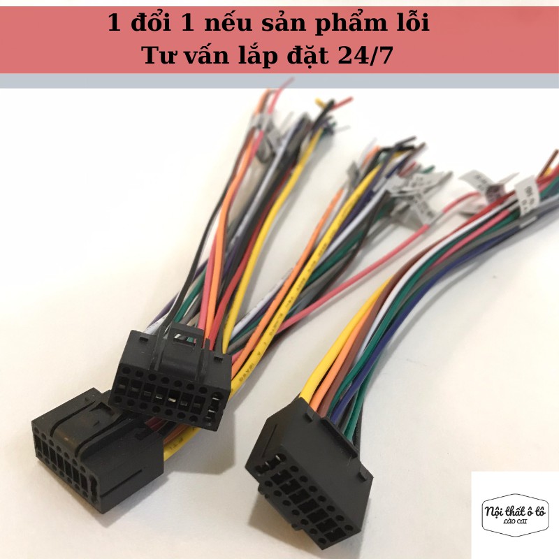 Dây nguồn 16 pin cho màn hình Android, có ký hiệu rõ dàng trên từng dây, dễ dàng lắp đặt. Phụ kiện ô tô Lào Cai.