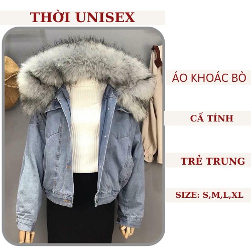 Áo khoác bò 🍓🍓 jeans mũ lông mềm mượt 🍓🍓 lót lông bên trong siêu ấm, stye korea, KPI