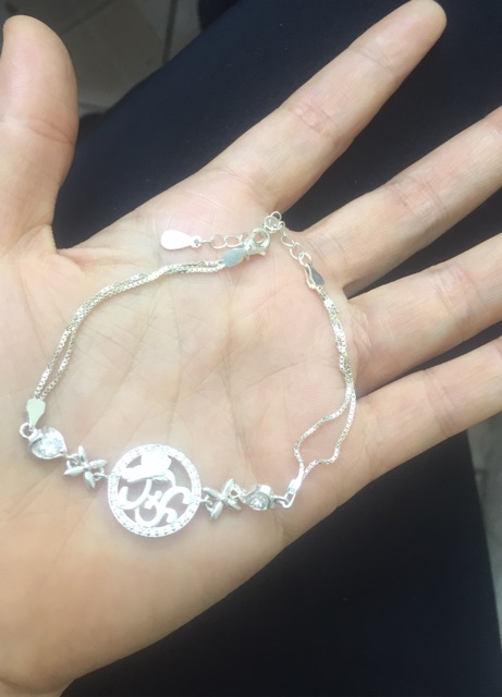 Lắc tay hoa phối tim bạc thật trơn phay dày dặn