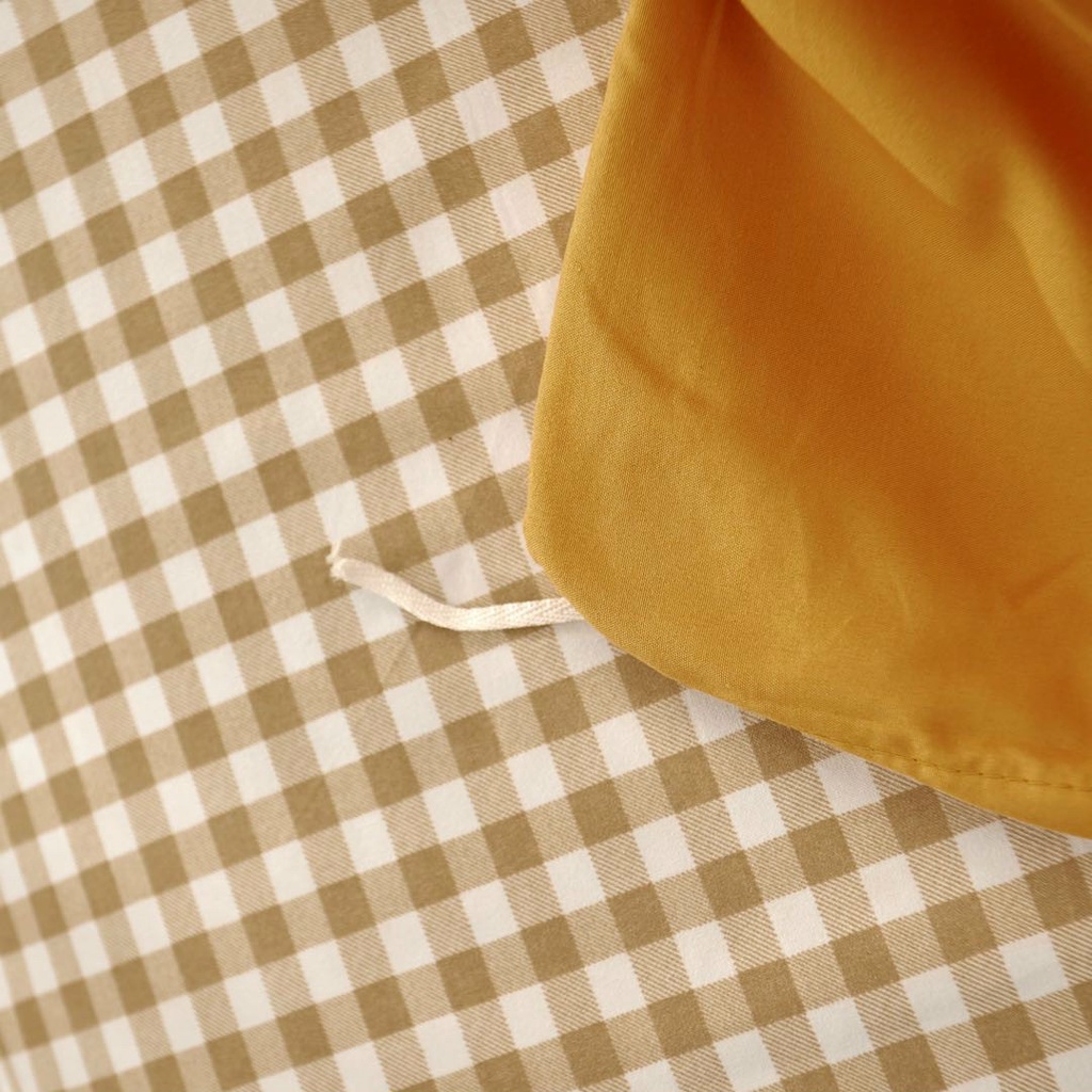 Bộ chăn ga gối cotton tici mix kẻ caro be vải mềm đẹp