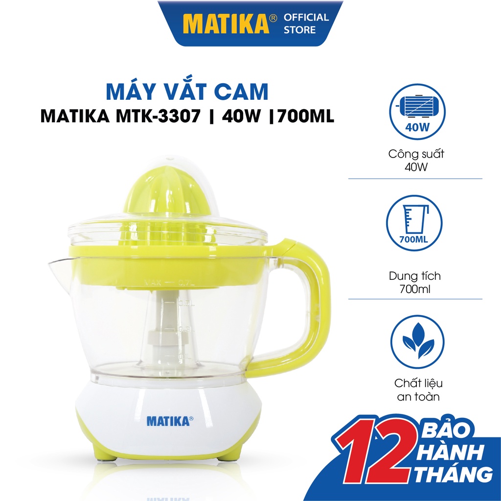 [Mã BMBAU50 giảm 10% đơn 99k] Máy Vắt Cam MATIKA Dung Tích 700ml MTK3307