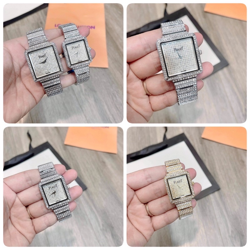 Đồng hồ nam nữ mặt vuông Full đá , dây kim loại chống gỉ - Đồng hồ PiaGet thời trang nam nữ FULLBOX | BigBuy360 - bigbuy360.vn