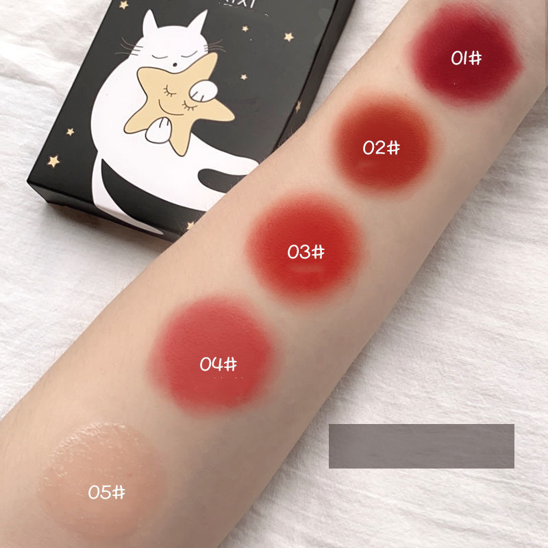 (Hàng Mới Về) Set 5 Son Kem Lì Không Phai Màu Không Lem Vào Cốc Thiết Kế Hình Mèo Dễ Thương | BigBuy360 - bigbuy360.vn