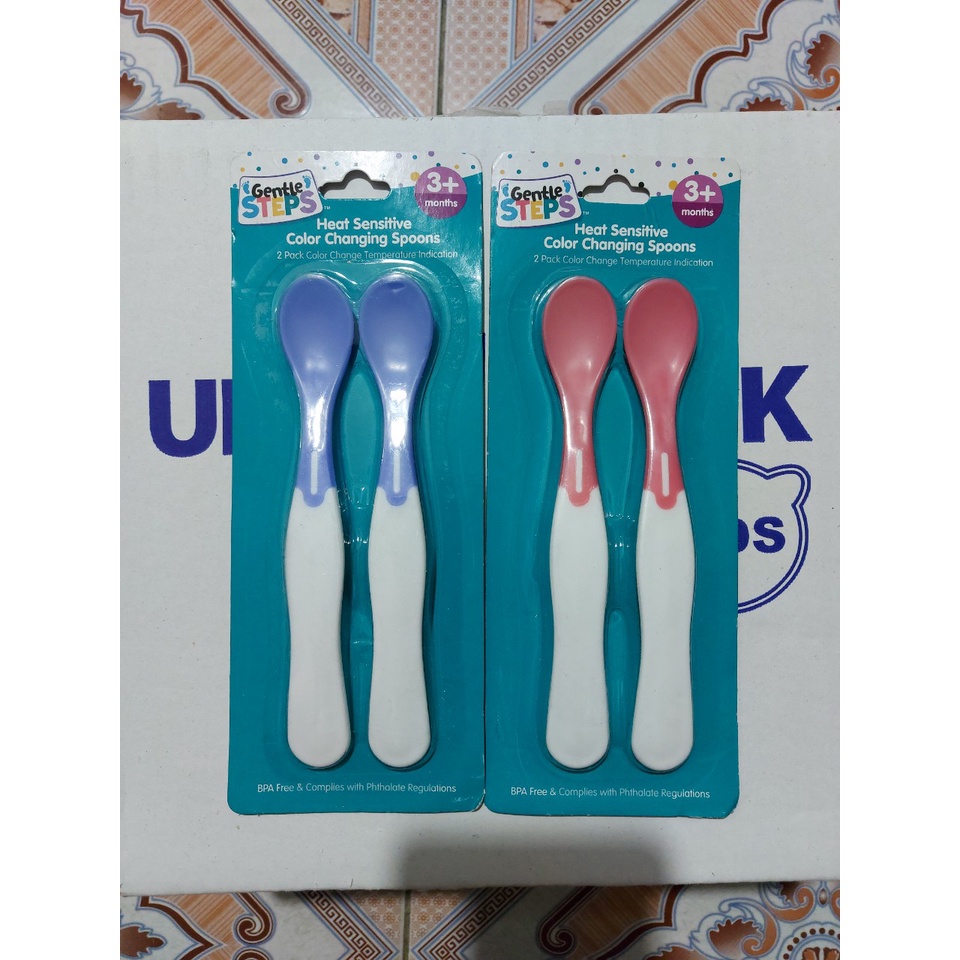 Set 2 thìa báo nóng Gentle Steps cao cấp dùng an toàn cho bé