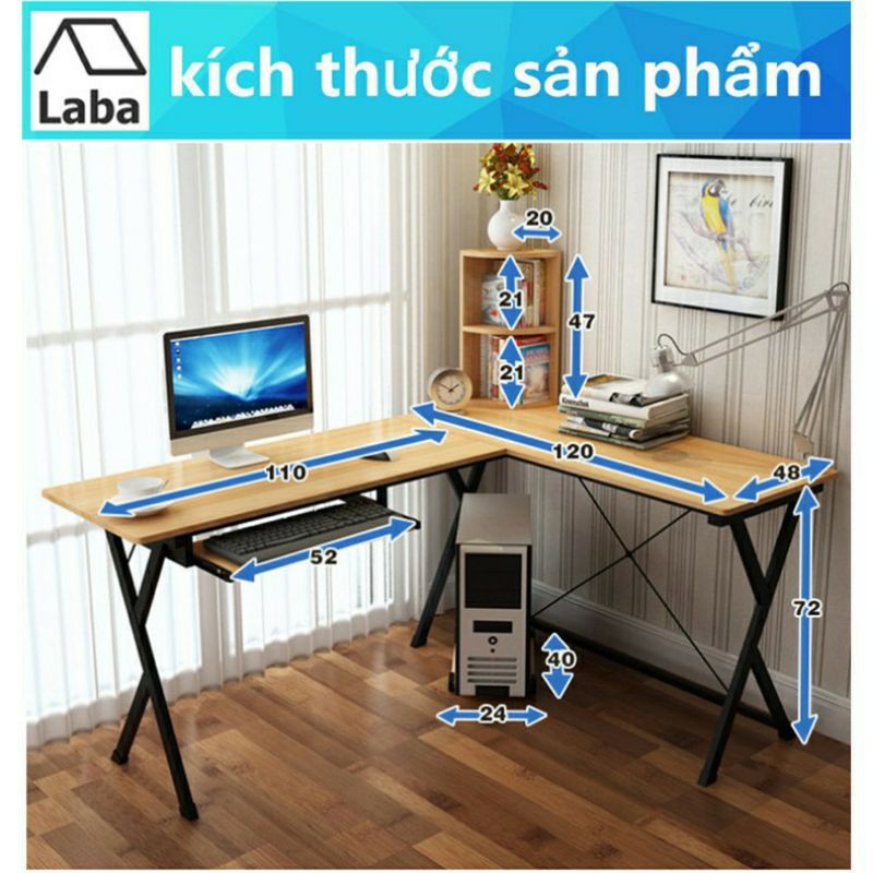 Bàn chữ L để máy tính và sách bằng gỗ ván ép dùng để học tập và làm việc | BigBuy360 - bigbuy360.vn