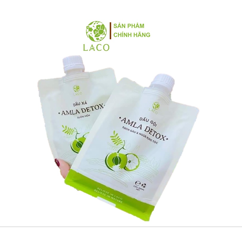 Combo Túi Gội Đầu và Dầu Xả Amla Detox LACO Giảm Rụng Tóc Giúp Tóc Chắc Khỏe Dạng Túi 500ml Tiết Kiệm