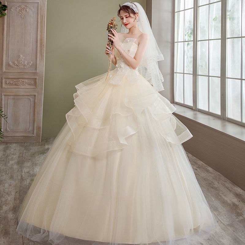 Đầm cưới không dây dáng dài mỏng nhẹ đơn giản thanh lịch cho cô dâu / phù dâu