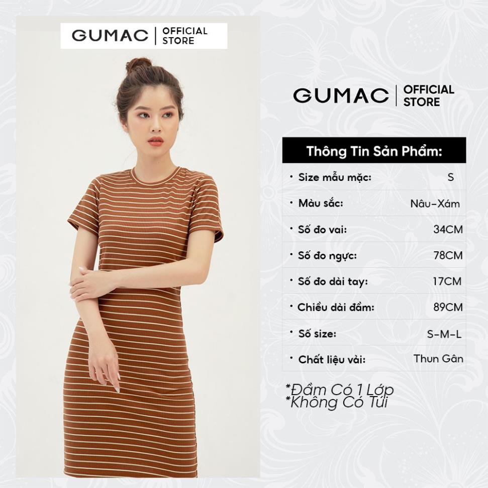 Đầm thun nữ ôm body GUMAC chất liệu sọc ngang, tay ngắn sexy DB303 đẹp