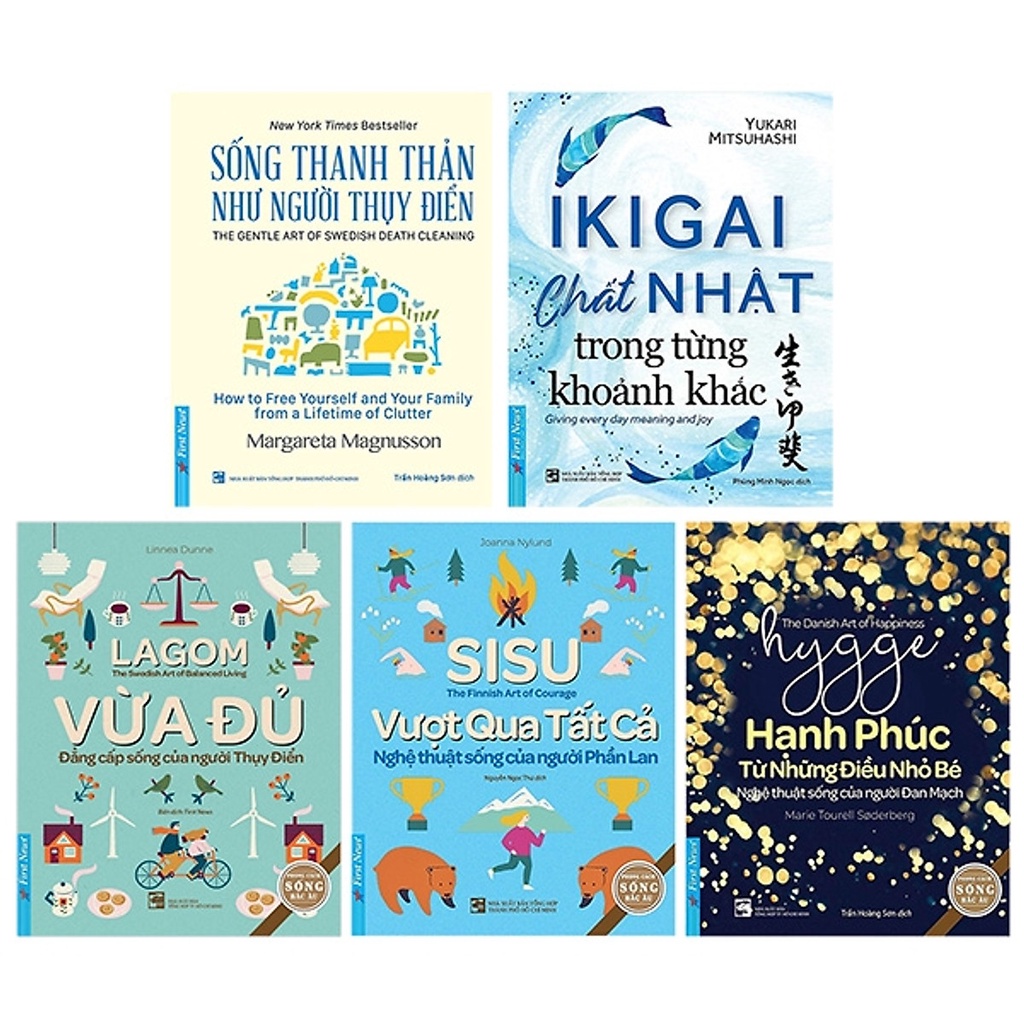 Sách - Combo Sống Thanh Thản Như Người Thụy Điển + Ikigai + Lagom + Sisu + Hygge  - First News