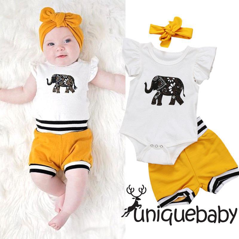 Áo liền quần + Quần short + băng đô xinh xắn cho bé gái