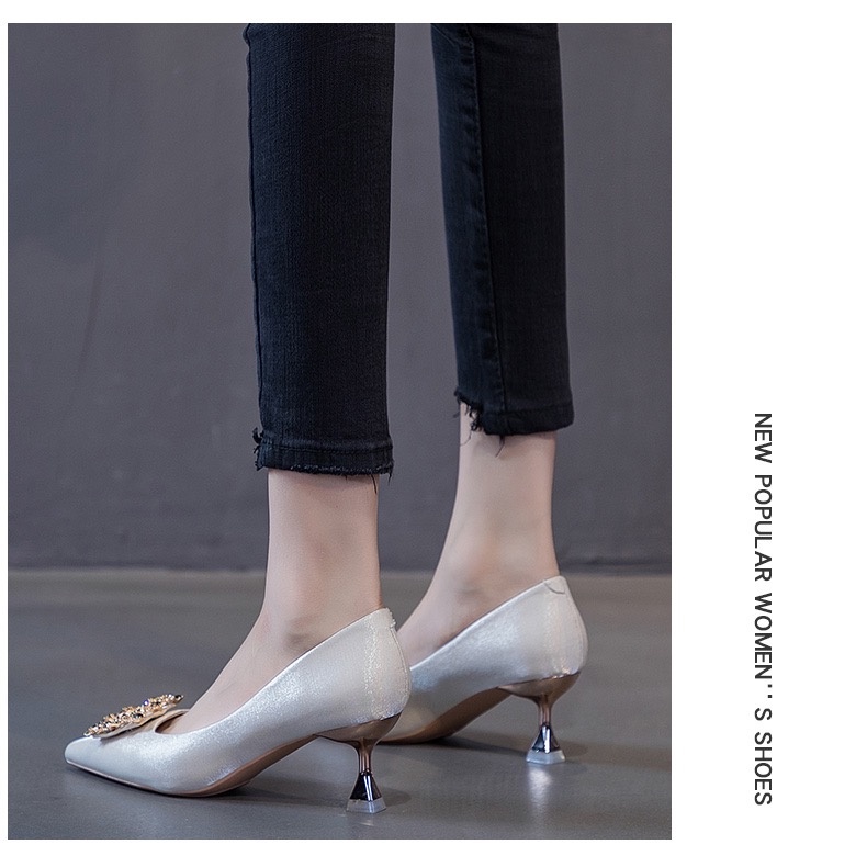 Giày Cao Gót Mũi Nhọn Cài Khóa Vuông Màu Sắc Nude Thời Trang Xuân Thu Dành Cho Nữ 2022