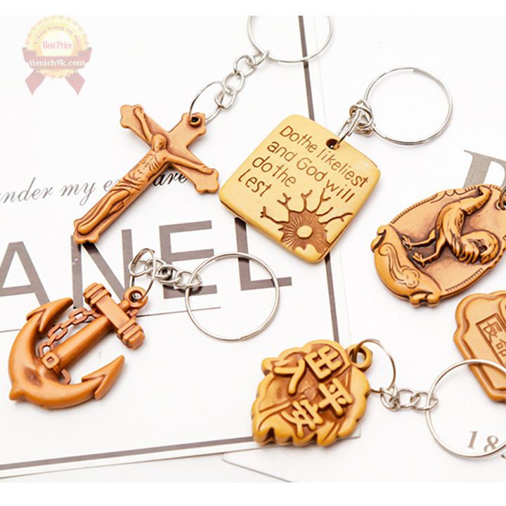 Combo 20 Móc khóa mặt gỗ khuy inox cài chìa khóa