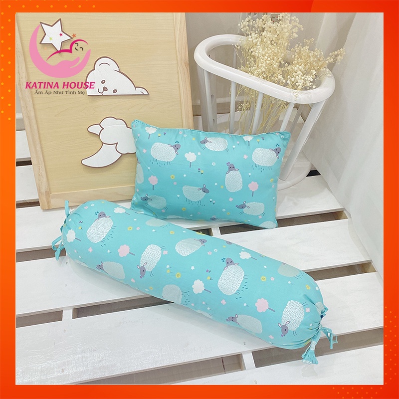 Bộ gối nằm và gối ôm cho bé gòn lông vũ, vải Cotton Satin Hàn Quốc êm mềm mát, giúp bé ngủ sâu ngủ ngon