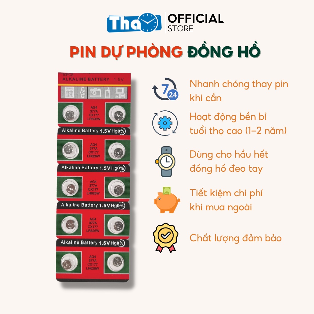 Pin Đồng Hồ Đeo Tay Dự Phòng Loại Nhỏ Donghothao Pin Cúc Áo Alkaline Battery 1.5V - AG4 377A CX177 LR626W