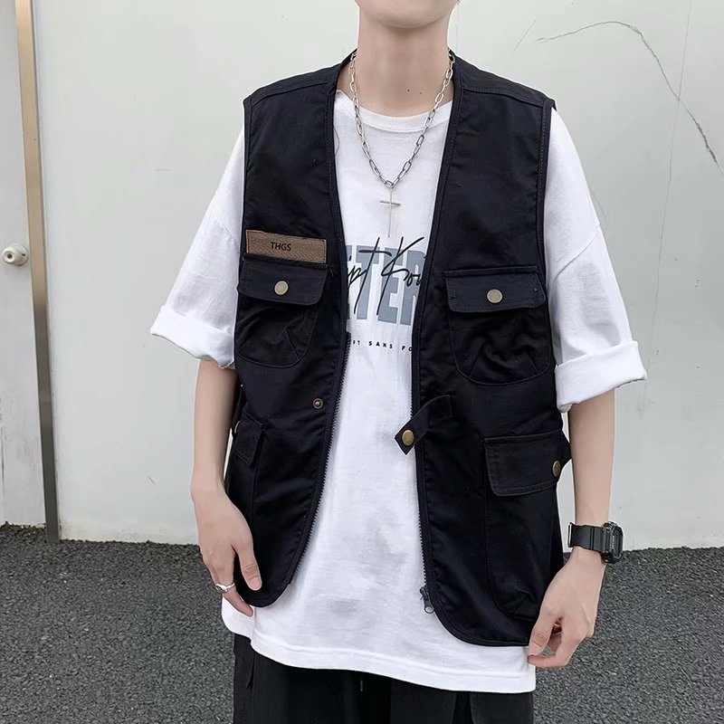 Áo khoác không tay dáng rộng 2 màu tùy chọn phong cách Hip Hop mùa hè cá tính