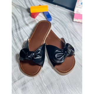 Dép Nữ Thời Trang Cao Cấp - Nơ Lộn - Màu Đen - Loại Cao Cấp - Độ Cao Đế 2cm ( quai da, simili, đế cao su nguyên khối )