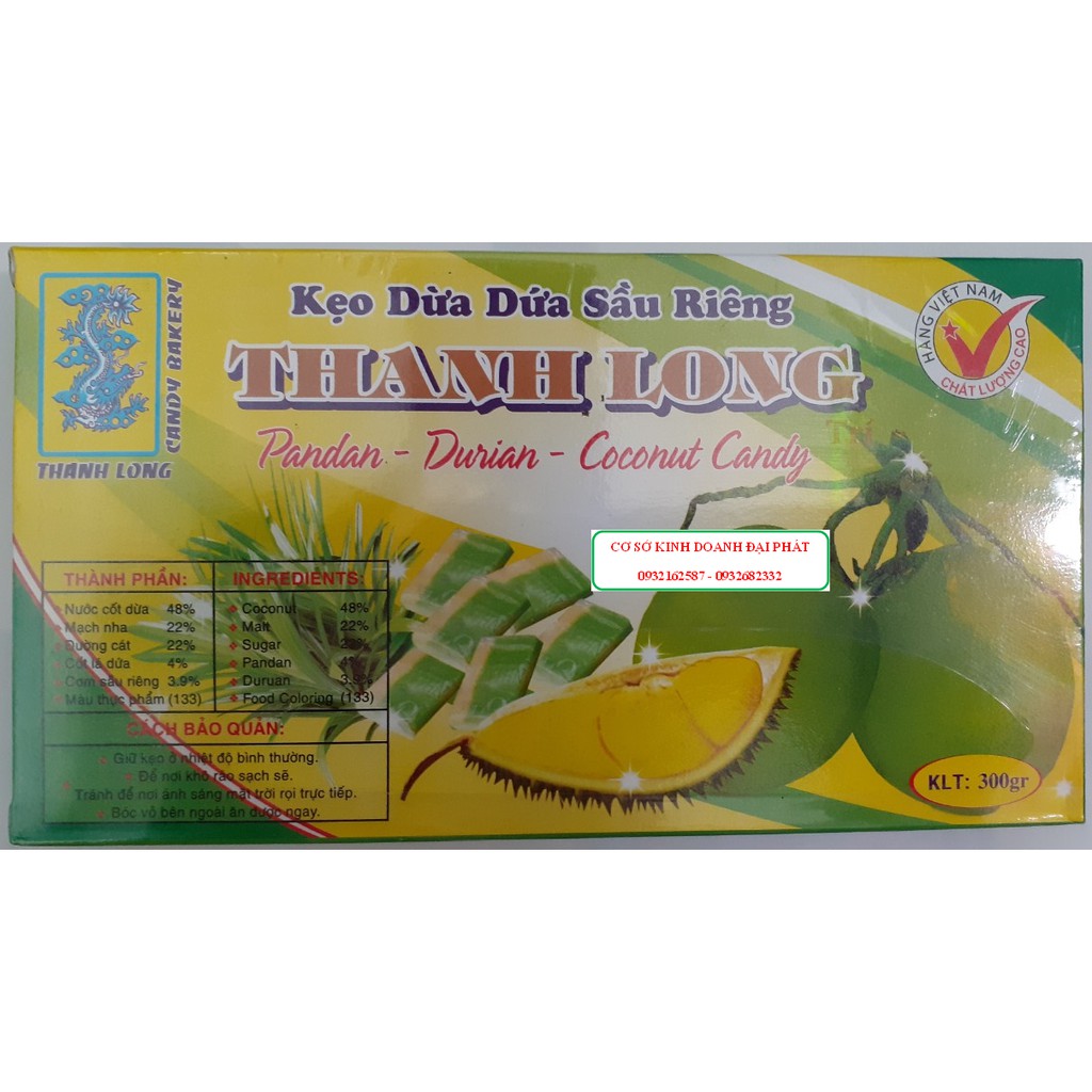 KẸO DỪA DỨA SẦU RIÊNG 300G ĐẶC SẢN BẾN TRE HIỆU THANH LONG
