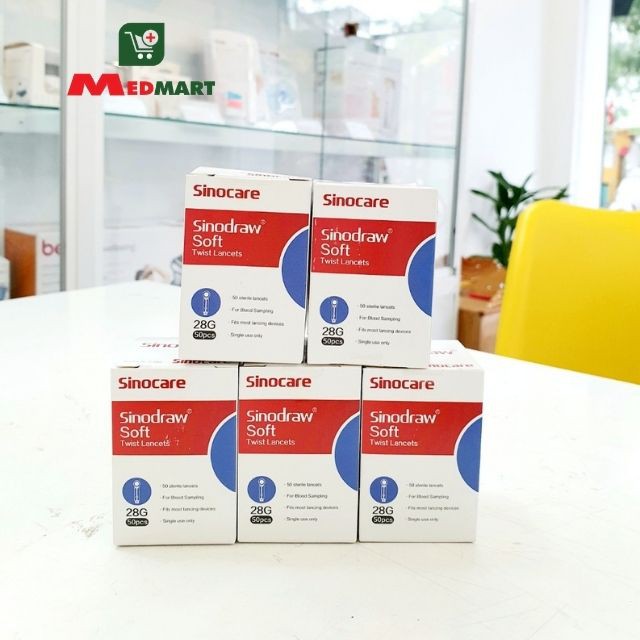 [Có video] Kim Lấy Máu SINOCARE 4 Cạnh Đầu Tròn Dành Cho Các Loại Máy Đo Đường Huyết, Hộp 50 Kim - Medmart