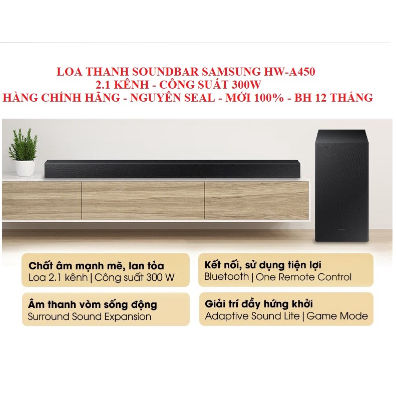 Loa Thanh Soundbar Samsung HW-A450 2.1 kênh, công suất 300W, Hàng chính hang