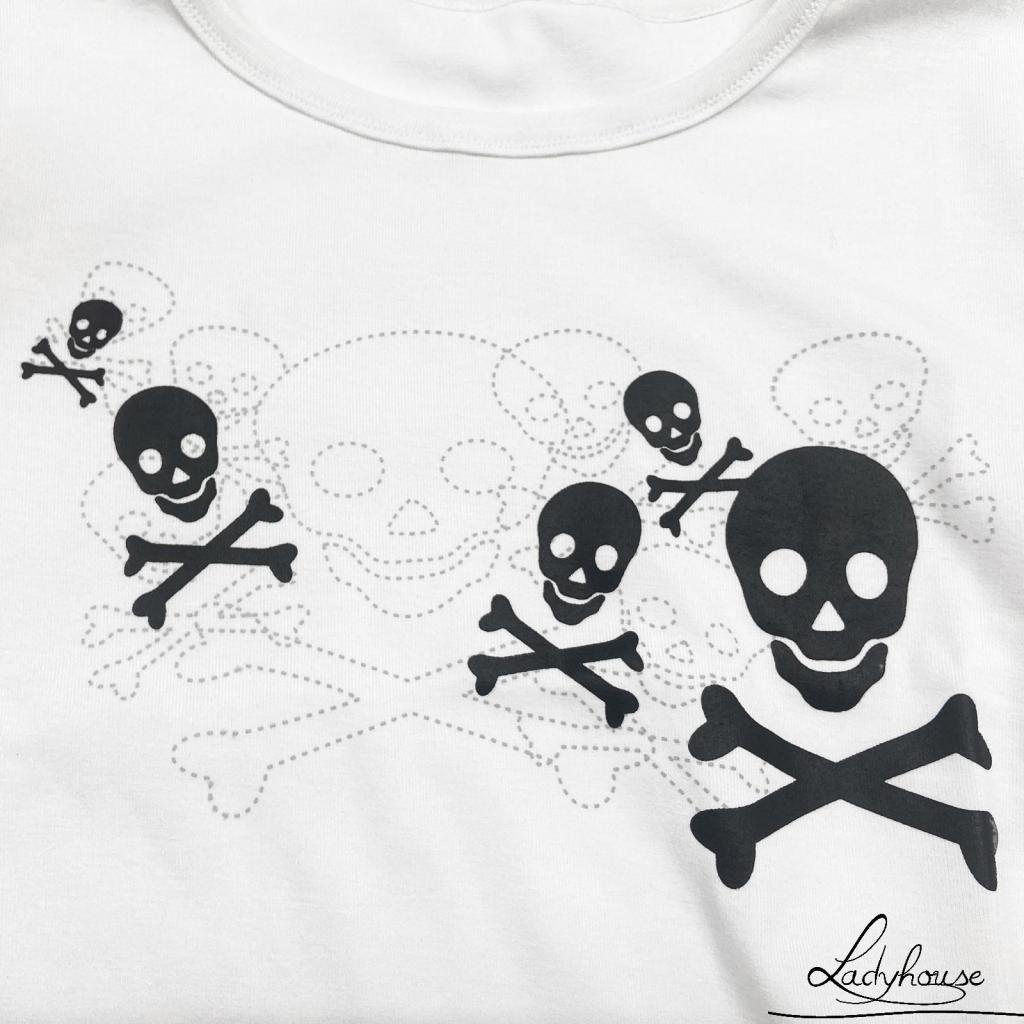 Áo Thun T-shirt Tay Ngắn Cổ Tròn In Hình Đầu Lâu Màu Sắc Tương Phản Phong Cách Punk Dành Cho Nữ