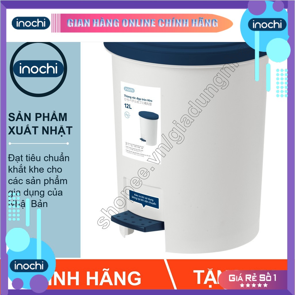 Thùng Rác Inochi Có Nắp Đậy Tròn 12 Lít Làm Sọt Rác Văn Phòng, Đựng Rác Gia Đình, Trong Nhà, Ngoài Trời