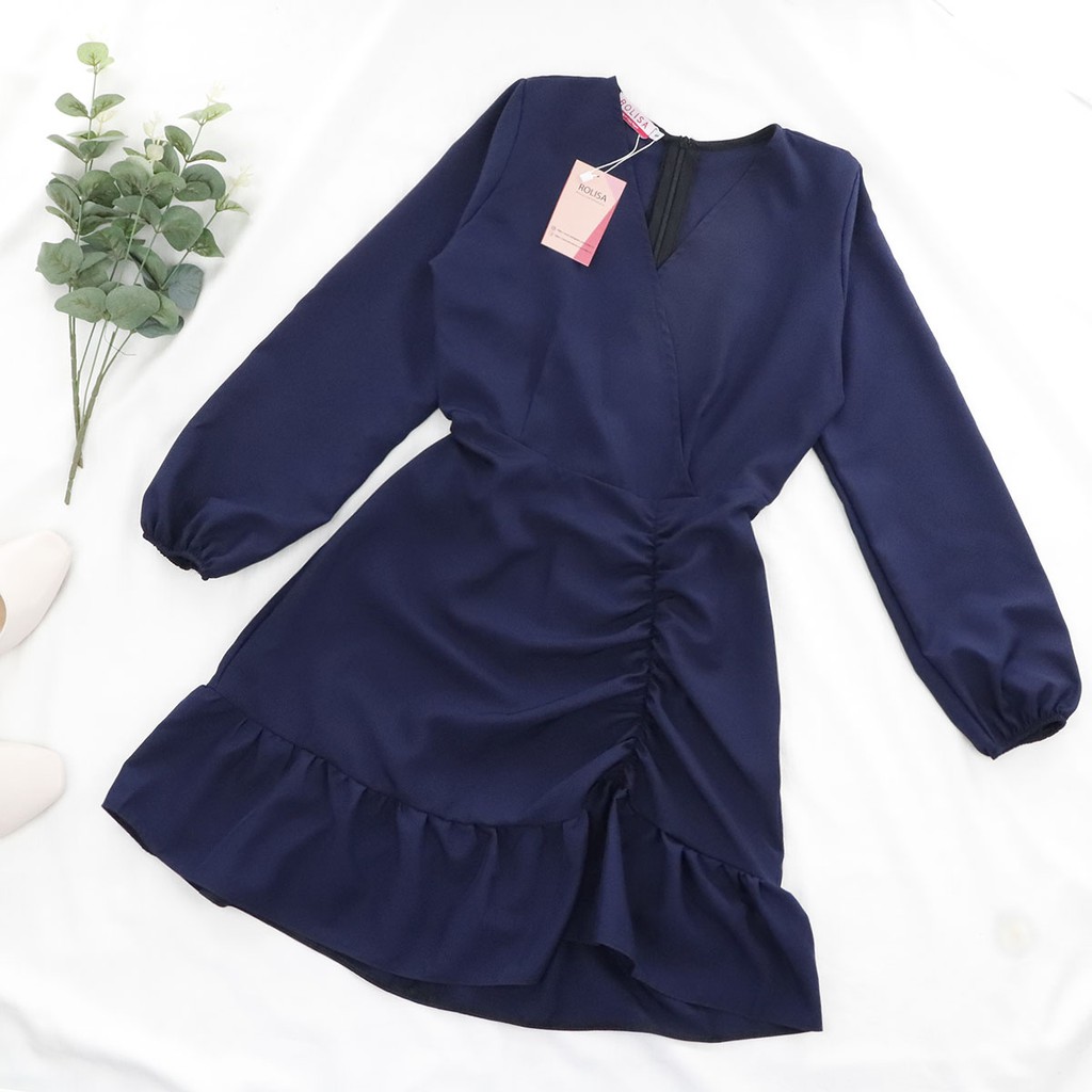 [Mã FAGREEN245 giảm 10% tối đa 30K đơn 99K] Đầm dài tay cổ chữ V nhún đuôi cá RD065