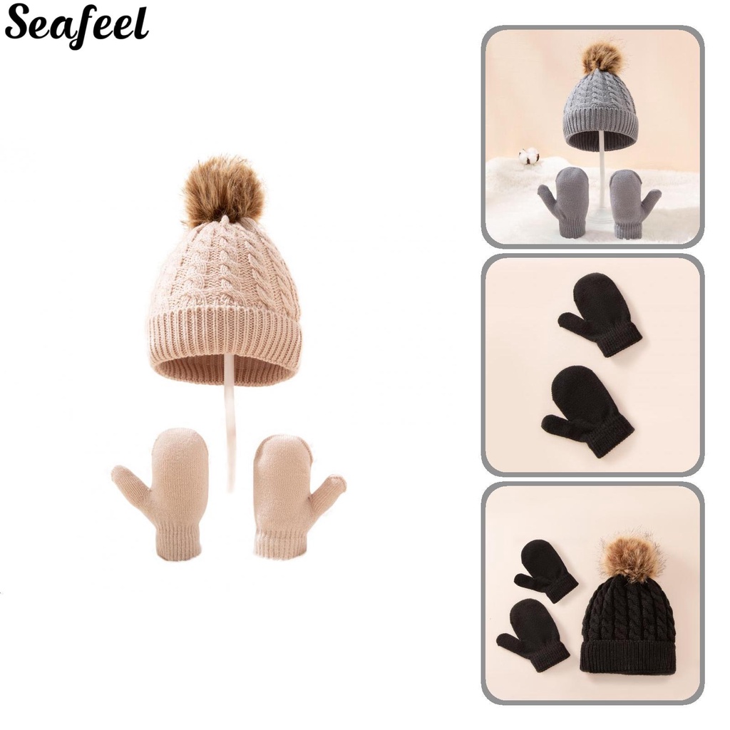 Set Mũ Len Kèm Găng Tay Giữ Ấm Siêu Co Giãn Dành Cho Bé