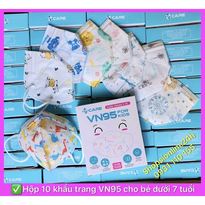 ✅ Hộp 10 cái khẩu trang N95 , VN95 TTCARE cho bé dưới 7 tuổi