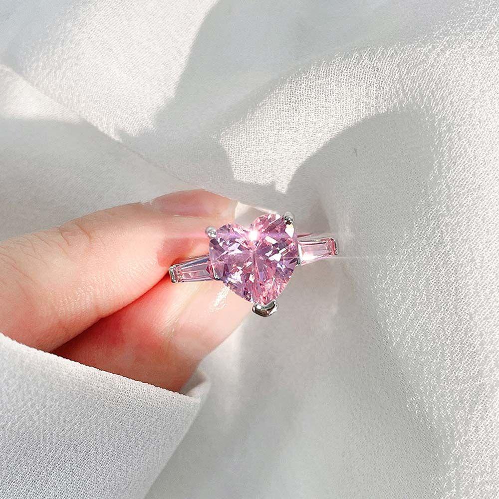Nhẫn Hình Trái Tim Màu Hồng Xinh Xắn Cho Nữ SOMEDAYZL|Trang Sức Thời Trang Hình Vuông