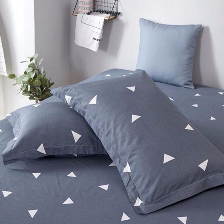 Bộ 5 món chăn hè ga gối kèm vỏ ôm polly cotton chất đẹp mẫu TAM GIÁC GHI - Nguyetbedding
