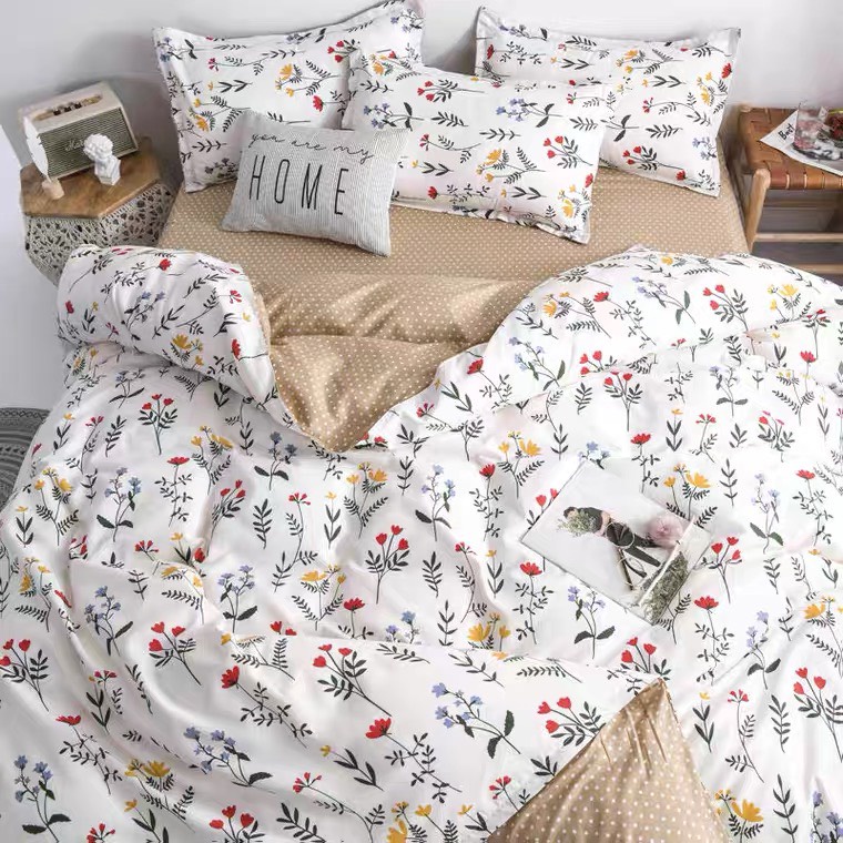 Bộ chăn ga gối cotton poly Lidaco decor phòng ngủ vintage - Hoa mùa hạ ( SP000801 )