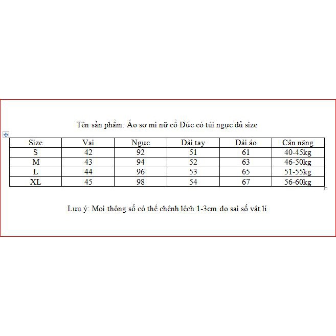 Áo sơ mi nữ cổ Đức có túi ngực đủ size