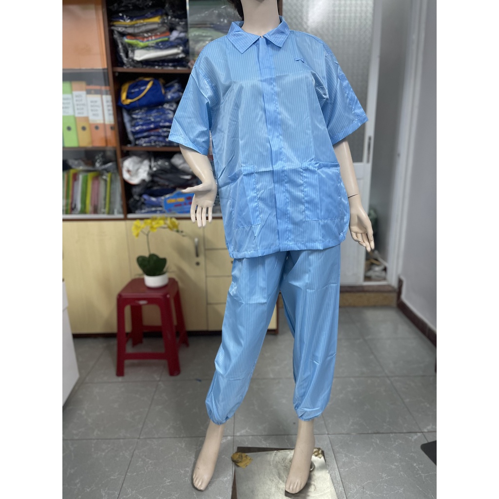 Quần áo phòng sạch chống thấm nước ngắn tay -hàng may đẹp