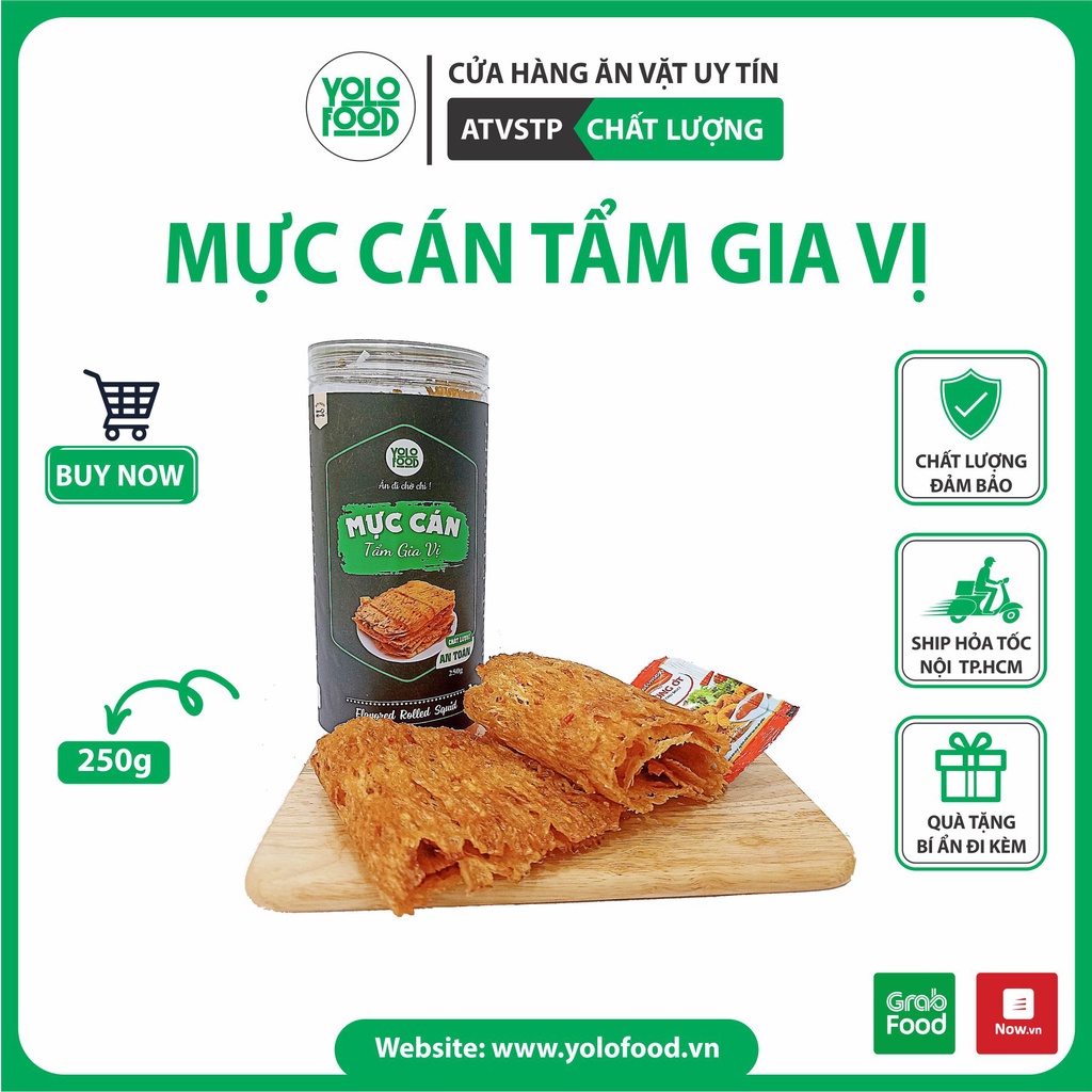 Mực cán tẩm gia vị 250g YOLOFOOD đồ ăn vặt chất lượng, khô mực cán tẩm vị nguyên miếng loại 1 vị cay cay đóng hộp atvstp