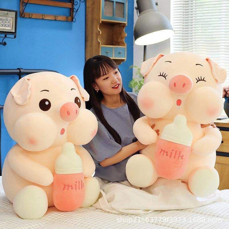 Gấu Thú Nhồi bông heo ôm bình sữa hồng đủ size siêu cute_Gấu Bamboo_GB88