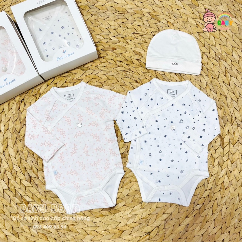 Nous - Bodysuit cài lệch dài tay hoạ tiết mềm mại, thấm hút tốt